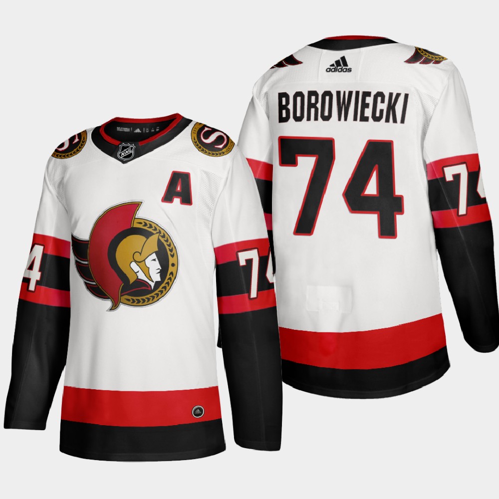 Ottawa Senators #74 Mark Borowiecki Men Adidas 2020 Authentic Player Away Stitched NHL Jersey White